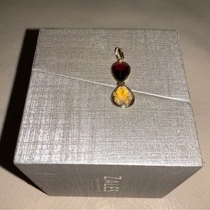 14K Solid Yellow Gold Garnet Citrine Pendant
